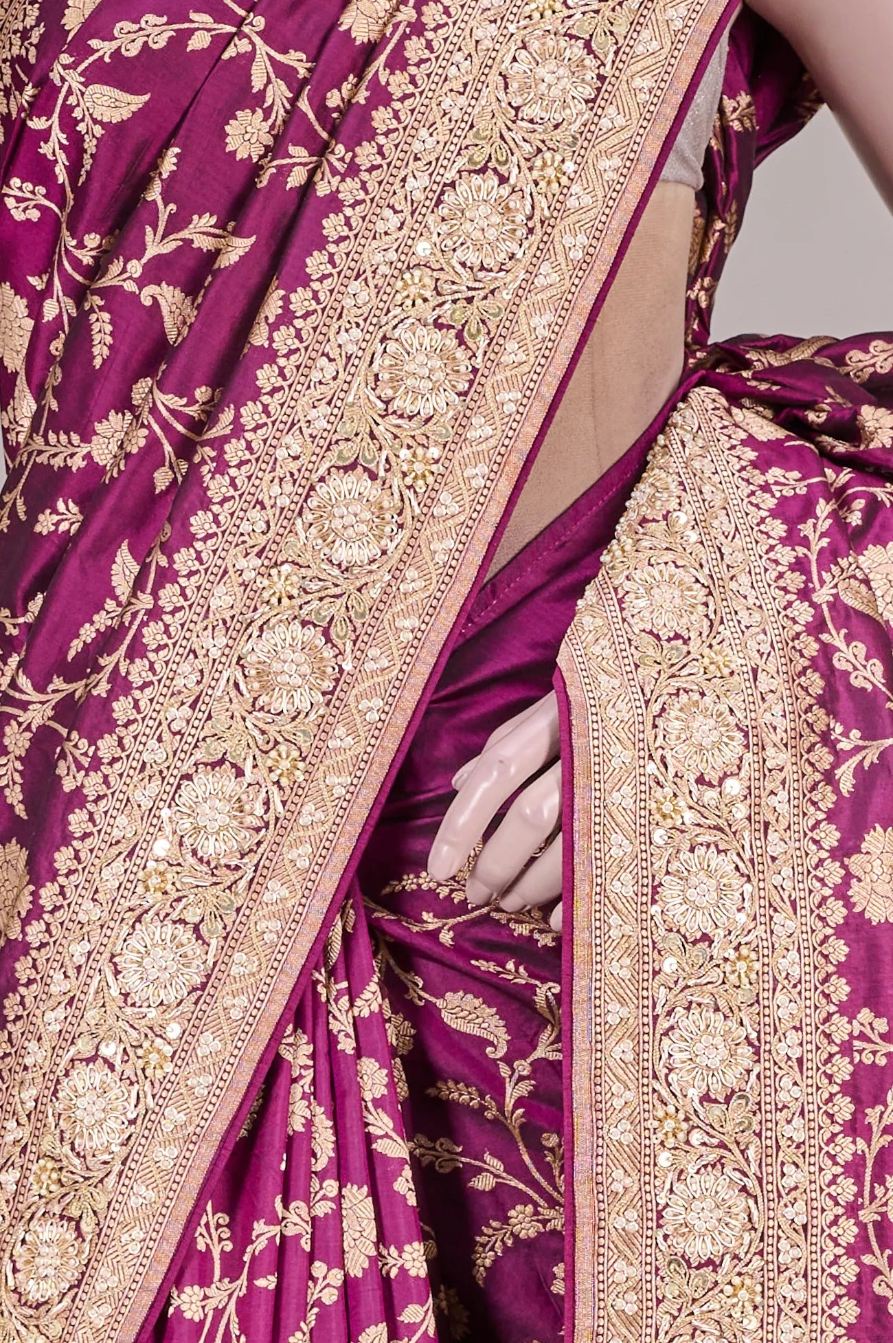 Vellotis Wine Purple Banarasi Silk Saree with Heavy Zari Work – Bridal & Festive Wear