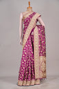 Vellotis Wine Purple Banarasi Silk Saree with Heavy Zari Work – Bridal & Festive Wear