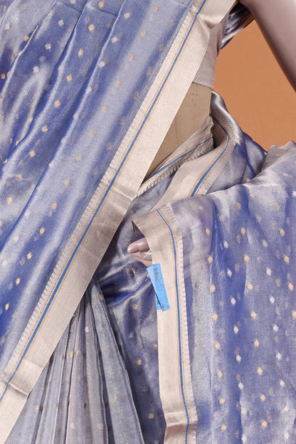 Vellotis Sky Blue Tissue Silk Saree with Polka Dot Weave – Elegant Festive & Party Wear