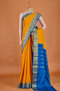Vellotis Mustard Yellow Silk Saree with Royal Blue Border & Zari Work – Festive & Traditional Wear