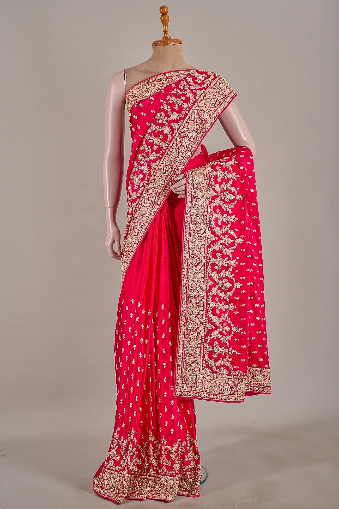 Vellotis Rani Pink Banarasi Silk Saree with Heavy Zari Embroidery – Bridal & Wedding Wear