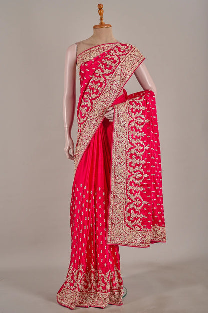 Vellotis Rani Pink Banarasi Silk Saree with Heavy Zari Embroidery – Bridal & Wedding Wear