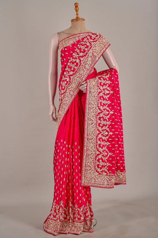 Vellotis Rani Pink Banarasi Silk Saree with Heavy Zari Embroidery – Bridal & Wedding Wear