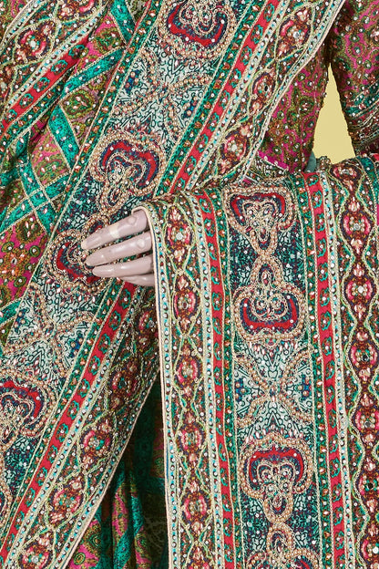 Vellotis Multicolor Printed Silk Saree with Heavy Ethnic Border – Festive & Designer Wear