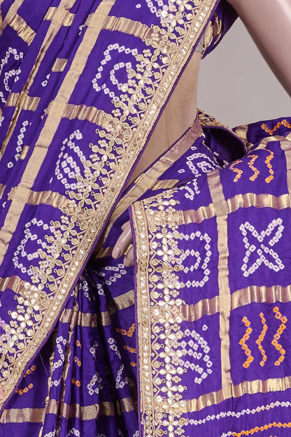 Vellotis Royal Purple Bandhani Silk Saree with Embroidered Border – Festive & Wedding Wear